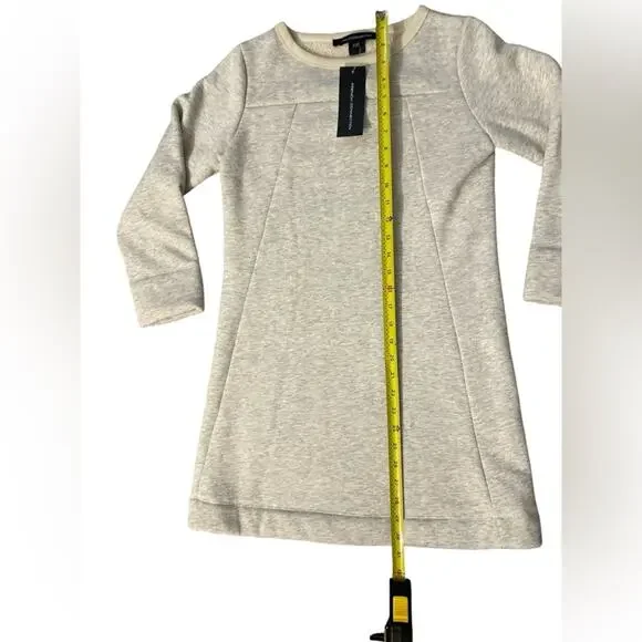 French Connection Women’s Grey Long Sleeve Crew Neck Sherpa Sweater Dress Sz 2 - Picture 3 of 8